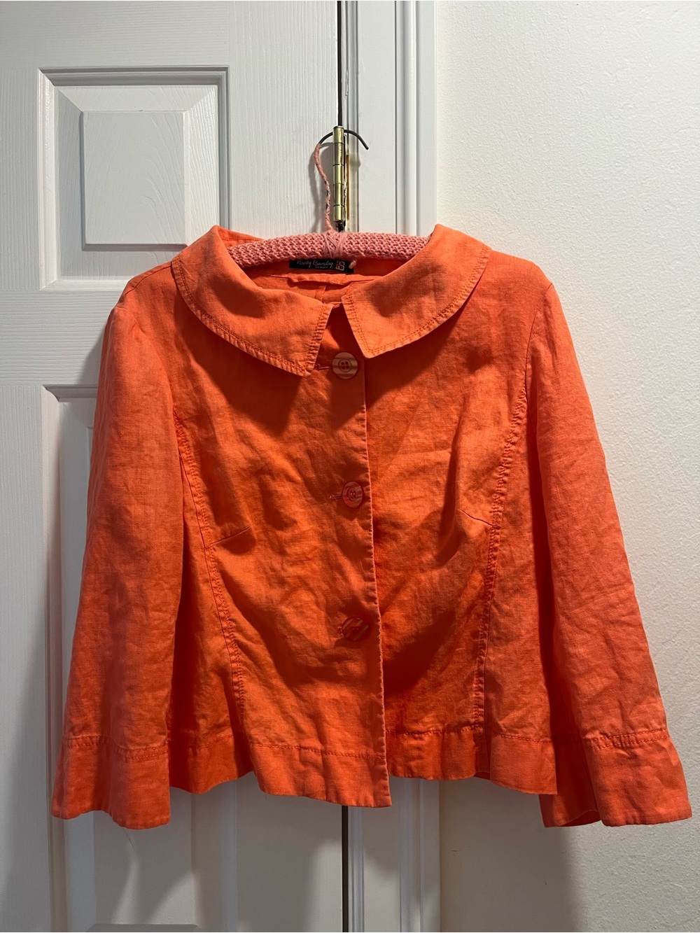 Betty Barclay Elements 100% Linen Coral Button-Front Shirt with Peter Pan Collar